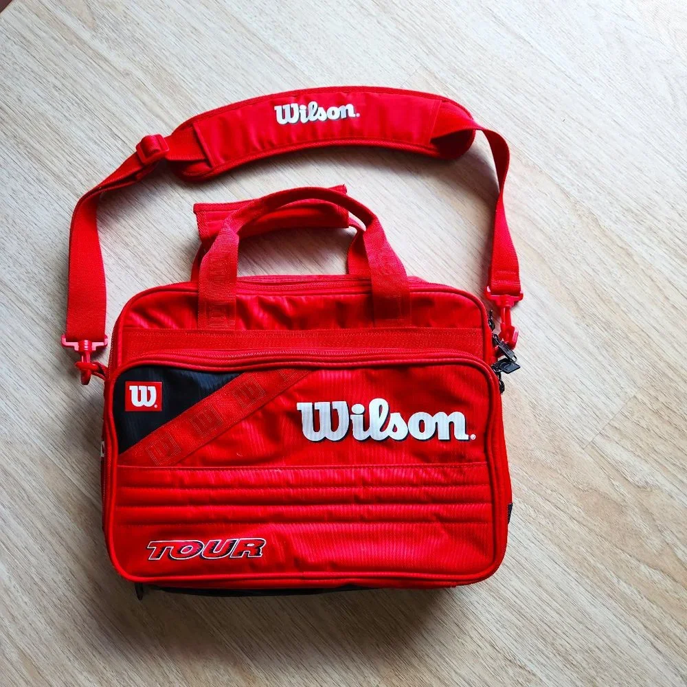 Wilson Tour Sports Messenger Laptop Travel Bag Compartments Zip Red Spellout